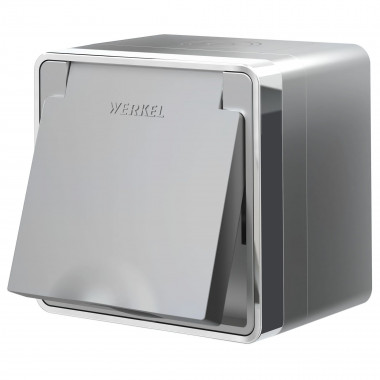 Розетка влагозащ. с зазем. с защит. крышкой и шторками Gallant серебряный W5071206 — Multielectrika