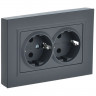 Розетка двойная с заземлением без защитных шторок 16А в сборе IEK Brite РС12-3-БрГ графит