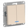 Выключатель двухклавишный Schneider Electric Atlas Design с подсветкой, бежевый