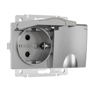 Розетка двойная влагозащ. с зазем. с защит. крышками и шторками (серебряный рифленый) W1172209 — Multielectrika