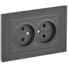 Розетка двойная без заземления с защитными шторками 10А в сборе IEK Brite РСш12-2-БрГ графит &mdash; Multielectrika