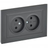 Розетка двойная без заземления с защитными шторками 10А в сборе IEK Brite РСш12-2-БрГ графит