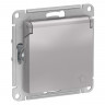 Розетка силовая Schneider Electric Atlas Design со шторками и крышкой, алюминий