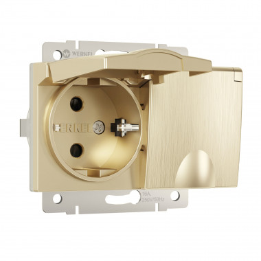 Розетка двойная влагозащ. с зазем. с защит. крышками и шторками (шампань рифленый) W1172210 &mdash; Multielectrika