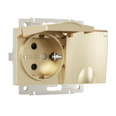 Розетка двойная влагозащ. с зазем. с защит. крышками и шторками (шампань рифленый) W1172210 &mdash; Multielectrika