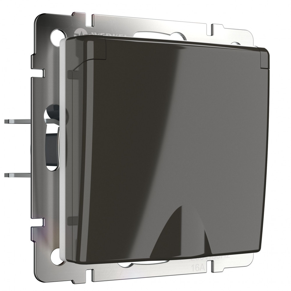 Розетка влагозащ. с зазем. с защит. крышкой и шторками (серо-коричневый) W1171207 фото 1 — Multielectrika