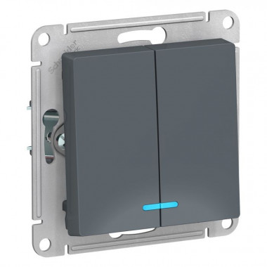 Выключатель двухклавишный Schneider Electric Atlas Design с подсветкой, грифель — Multielectrika