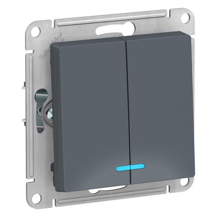 Выключатель двухклавишный Schneider Electric Atlas Design с подсветкой, грифель фото 1 — Multielectrika