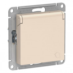 Розетка силовая Schneider Electric Atlas Design со шторками и крышкой, бежевая &mdash; Multielectrika