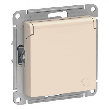 Розетка силовая Schneider Electric Atlas Design со шторками и крышкой, бежевая — Multielectrika