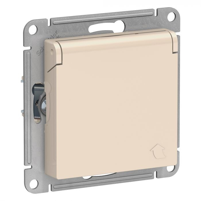 Розетка силовая Schneider Electric Atlas Design со шторками и крышкой, бежевая фото 1 — Multielectrika