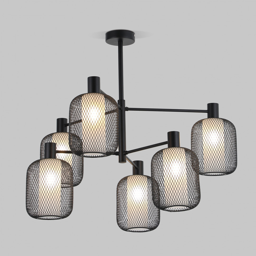 Потолочный светильник с металлическими абажурами и стеклянными плафонами 30191/6 черный фото 1 — Multielectrika