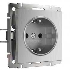 Розетка с заземлением и шторками cеребряный рифленый W1171109 &mdash; Multielectrika