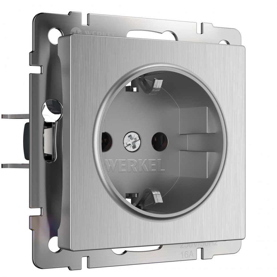 Розетка с заземлением и шторками cеребряный рифленый W1171109 фото 1 &mdash; Multielectrika