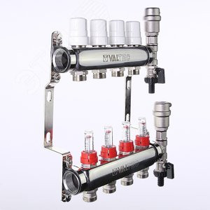 Коллекторная группа со встр. р-мерами в сборе 1"х3/4" евроконус 10 вых. нерж. сталь Valtec (589) &mdash; Multielectrika