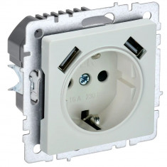 Розетка с заземлением с защитными шторками 16А с USB A+A 5В 3,1А IEK Brite РЮш10-2-БрЖ жемчуг &mdash; Multielectrika