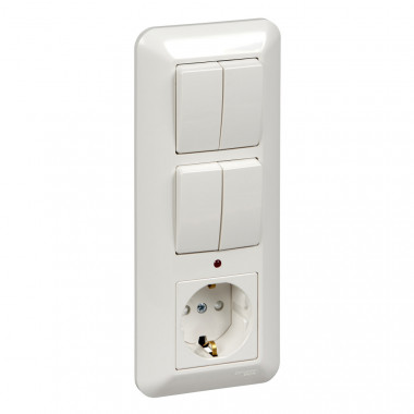 Розеточный блок Systeme Electric Blanca розетка со шторками + 2 двухклавишных выключателя, белый 16А (опт.упак., ПРИМА) — Multielectrika