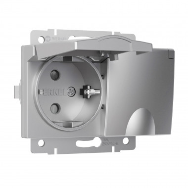 Розетка двойная влагозащ. с зазем. с защит. крышками и шторками серебряный W1172206 — Multielectrika