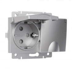 Розетка двойная влагозащ. с зазем. с защит. крышками и шторками серебряный W1172206 &mdash; Multielectrika