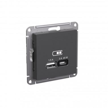 Зарядное устройство USB+Type C Systeme Electric AtlasDesign 45Вт,  высокоскор.заряд. QC, PD, базальт — Multielectrika