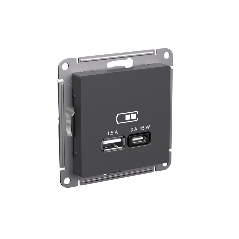 Зарядное устройство USB+Type C Systeme Electric AtlasDesign 45Вт,  высокоскор.заряд. QC, PD, базальт фото 1 — Multielectrika