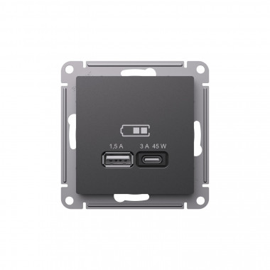 Зарядное устройство USB+Type C Systeme Electric AtlasDesign 45Вт,  высокоскор.заряд. QC, PD, базальт — Multielectrika