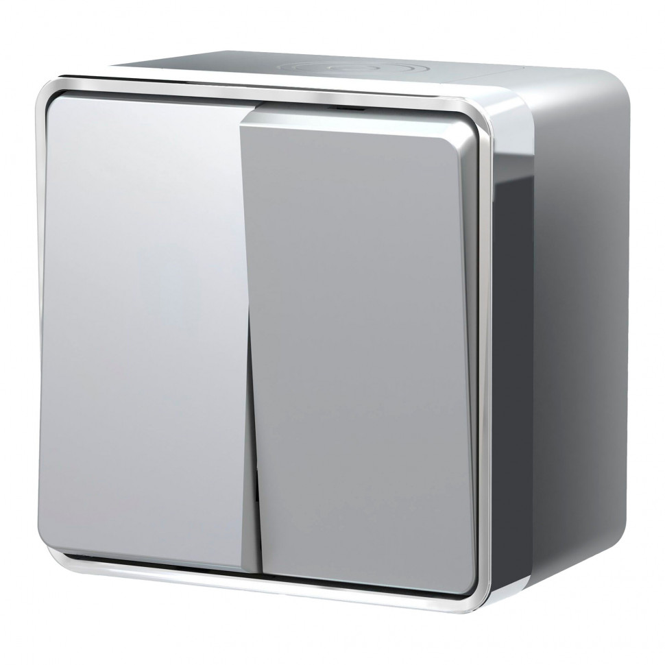 Выключатель двухклавишный влагозащищенный Gallant серебряный W5020206 фото 1 &mdash; Multielectrika