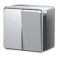 Выключатель двухклавишный влагозащищенный Gallant серебряный W5020206 &mdash; Multielectrika