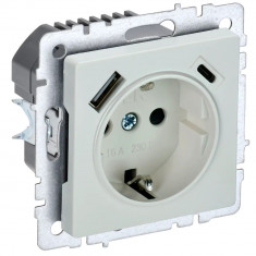 Розетка с заземлением с защитными шторками 16А с USB A+C 18Вт IEK Brite РЮш11-1-БрЖ жемчуг &mdash; Multielectrika