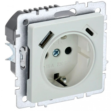 Розетка с заземлением с защитными шторками 16А с USB A+C 18Вт IEK Brite РЮш11-1-БрЖ жемчуг — Multielectrika