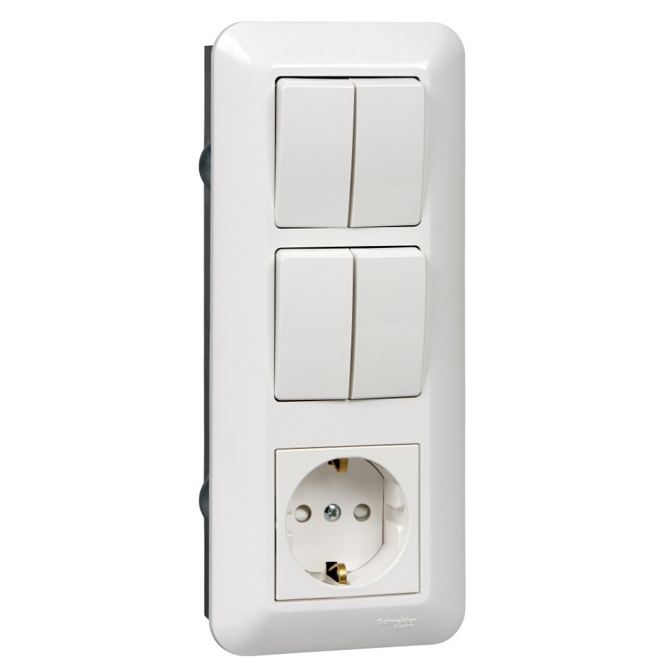 Розеточный блок Systeme Electric Blanca розетка + 2 двухклавишных выключателя, белый 16А (блистер, ПРИМА) фото 1 — Multielectrika