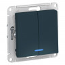 Выключатель двухклавишный Schneider Electric Atlas Design с подсветкой, изумруд