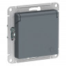 Розетка силовая Schneider Electric Atlas Design со шторками и крышкой, грифель