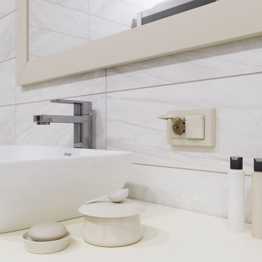 Розетка двойная влагозащ. с зазем. с защит. крышками и шторками (слоновая кость) W1172203 — Multielectrika