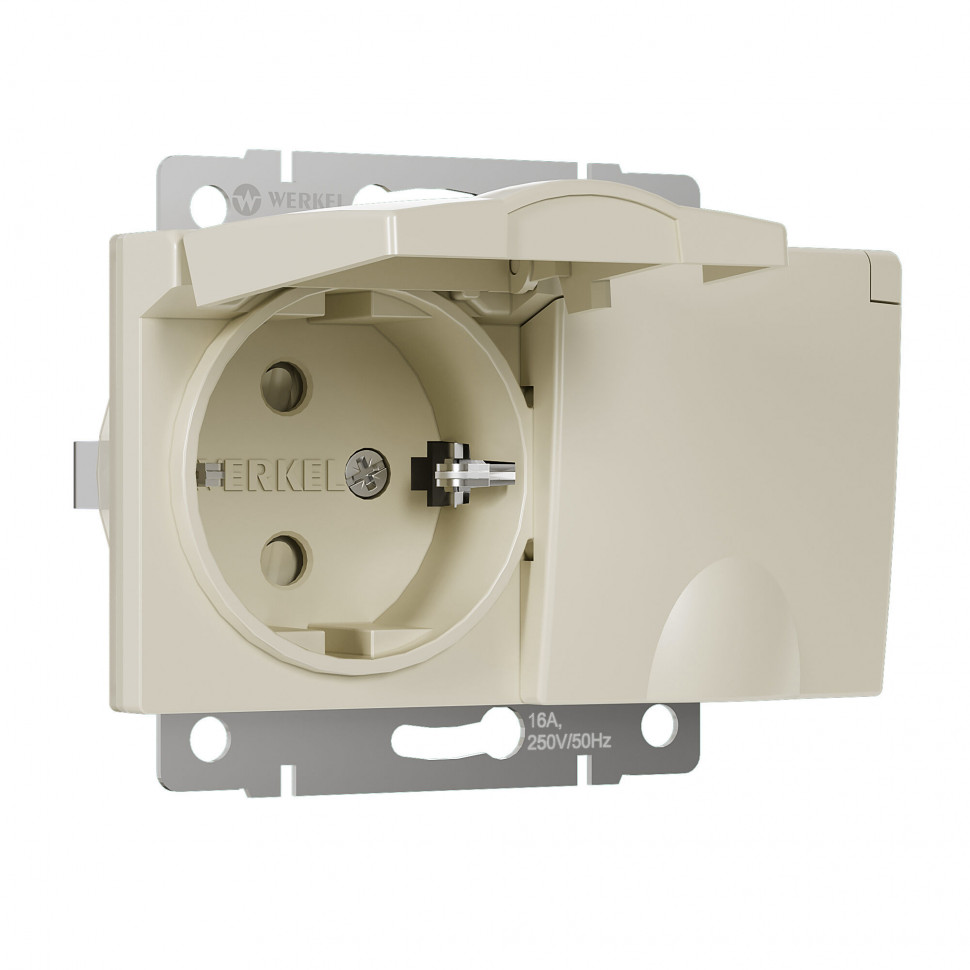 Розетка двойная влагозащ. с зазем. с защит. крышками и шторками (слоновая кость) W1172203 фото 1 &mdash; Multielectrika