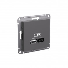 Зарядное устройство USB+Type C Systeme Electric AtlasDesign 5В/2,4 А, 2х5В/1,2 А, базальт &mdash; Multielectrika