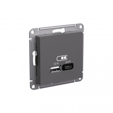 Зарядное устройство USB+Type C Systeme Electric AtlasDesign 5В/2,4 А, 2х5В/1,2 А, базальт — Multielectrika