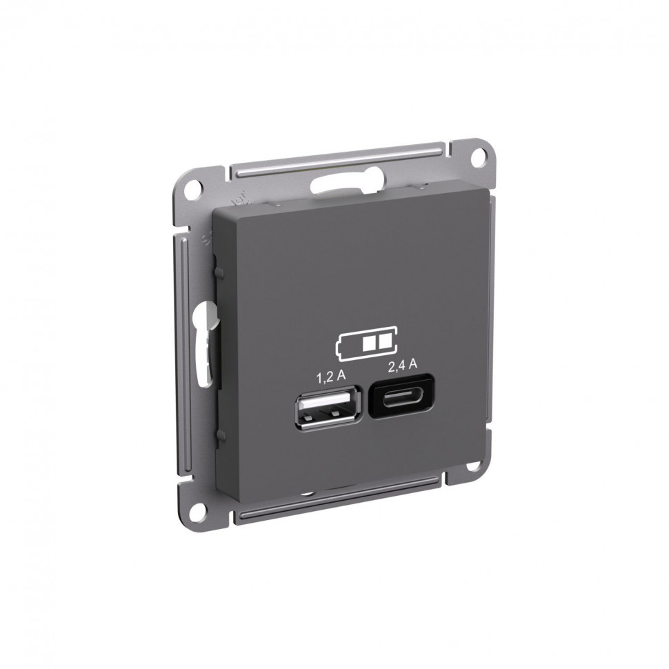 Зарядное устройство USB+Type C Systeme Electric AtlasDesign 5В/2,4 А, 2х5В/1,2 А, базальт фото 1 — Multielectrika