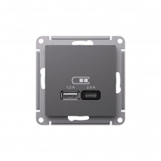 Зарядное устройство USB+Type C Systeme Electric AtlasDesign 5В/2,4 А, 2х5В/1,2 А, базальт &mdash; Multielectrika