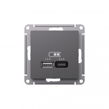 Зарядное устройство USB+Type C Systeme Electric AtlasDesign 5В/2,4 А, 2х5В/1,2 А, базальт — Multielectrika