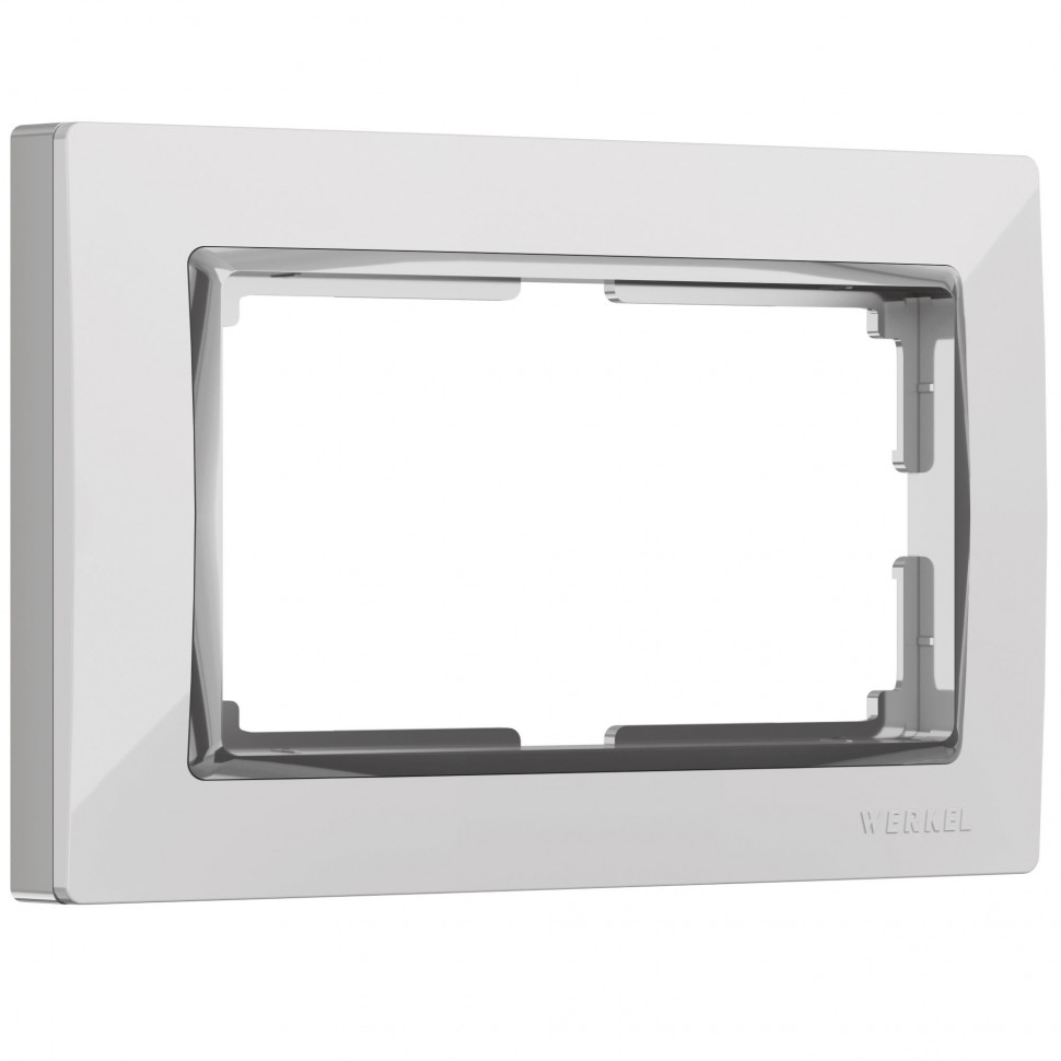 Рамка из поликарбоната для двойной розетки Snabb белый/хром W0081901 фото 1 &mdash; Multielectrika