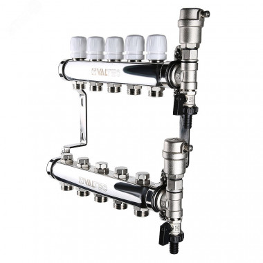 Коллекторная группа в сборе нержавеющая 1"х3/4" евроконус 9 вых. Valtec (588) &mdash; Multielectrika