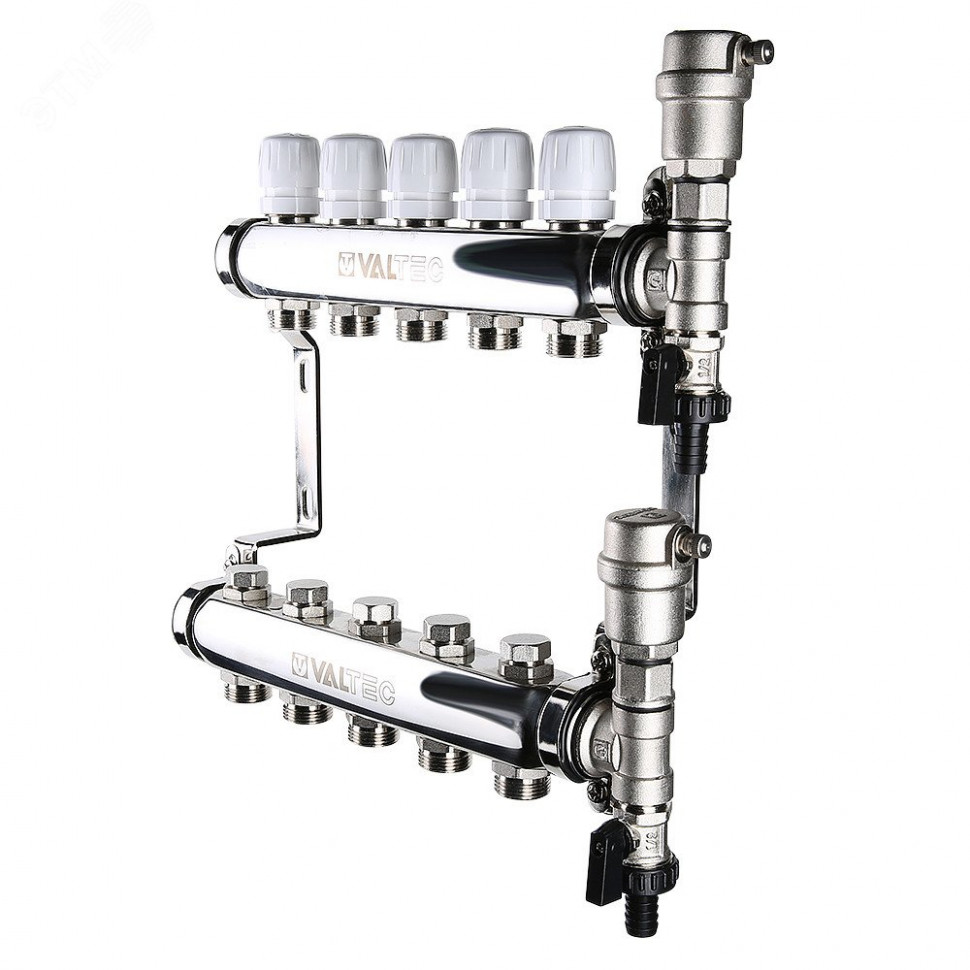 Коллекторная группа в сборе нержавеющая 1"х3/4" евроконус 9 вых. Valtec (588) фото 1 &mdash; Multielectrika