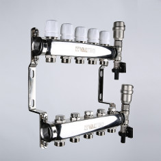 Коллекторная группа в сборе нержавеющая 1"х3/4" евроконус 9 вых. Valtec (588) &mdash; Multielectrika
