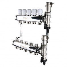 Коллекторная группа в сборе нержавеющая 1"х3/4" евроконус 9 вых. Valtec (588) &mdash; Multielectrika