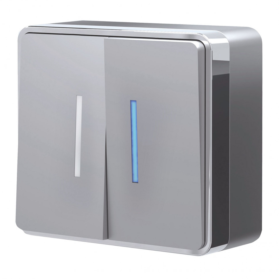 Выключатель двухклавишный с подсветкой Gallant серебряный W5020106 фото 1 &mdash; Multielectrika