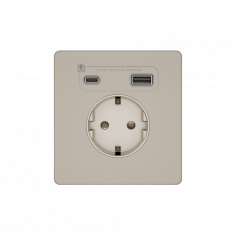 Systeme Infinity, Розетка 2К+З и зарядным устройствомUSB А+С 20Вт (250В, 16А, защитные шторки), FSE000532, Песчаный берег &mdash; Multielectrika