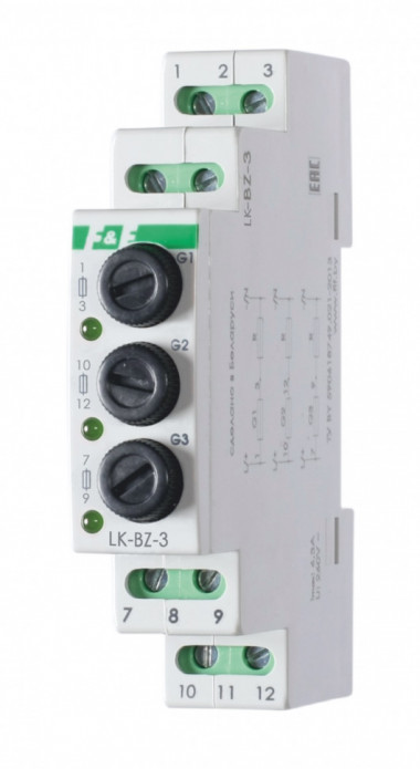 Указатель напряжения (Сигнализация наличия фаз в трёхфазной сети. Защита потребителя от перегрузки по току) LK-BZ-3 — Multielectrika