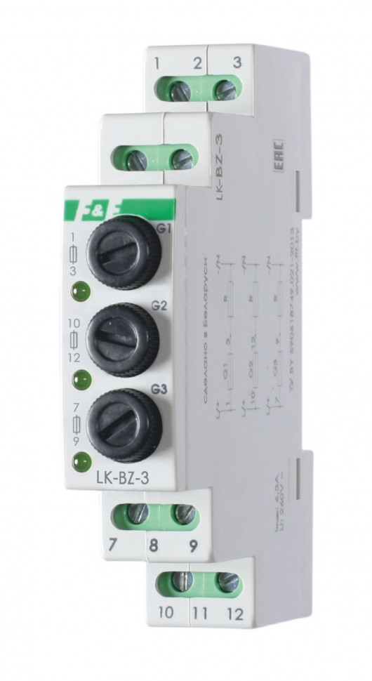 Указатель напряжения (Сигнализация наличия фаз в трёхфазной сети. Защита потребителя от перегрузки по току) LK-BZ-3 фото 1 — Multielectrika