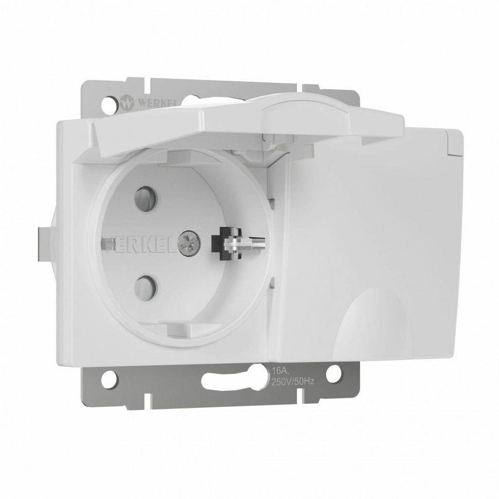 Розетка двойная влагозащ. с зазем. с защит. крышками и шторками (белый) W1172201 фото 1 &mdash; Multielectrika